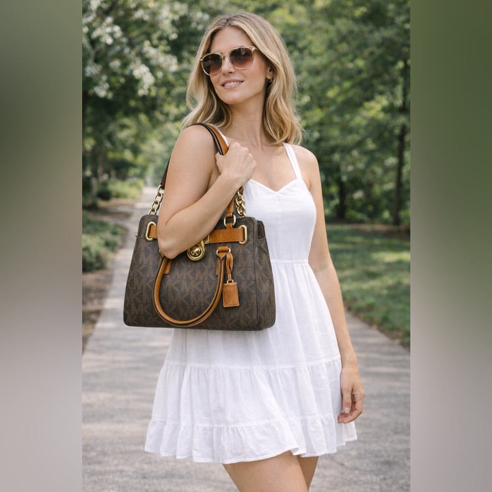 Michael Kors Dark Brown Shoulder Bag with Gold Accent Padlock & Key! - Picture 2 of 11